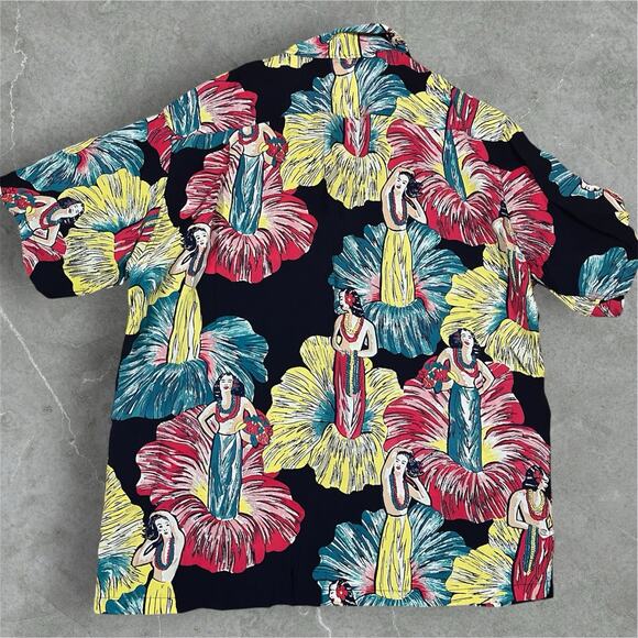 Sun Surf 100% Rayon Hula Girl Print Aloha Hawaiian Shirt Japan Made Medium - Picture 2 of 8